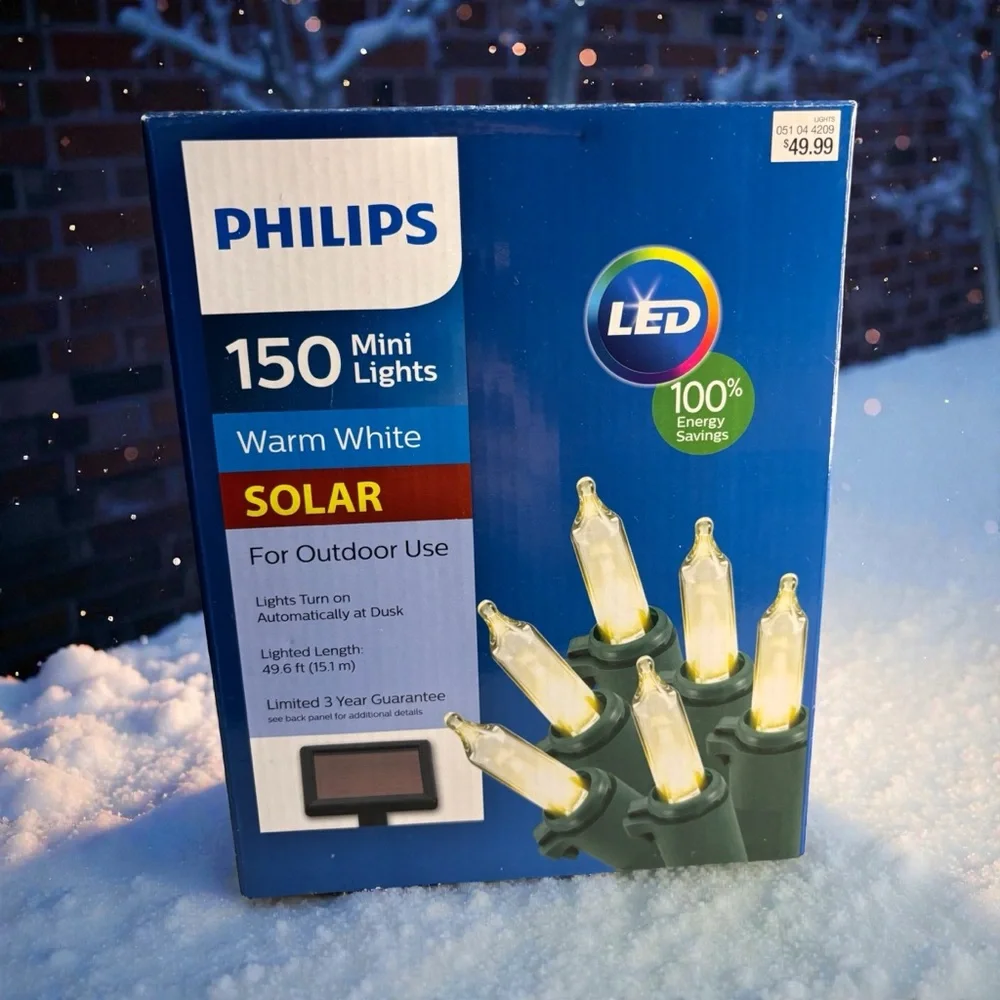 Phillips 150 Mini Christmas White Lights Solar Outdoors Use LED & Holiday Style